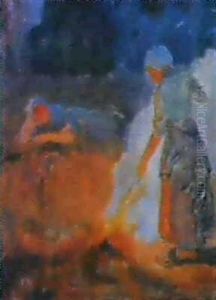 Two Women Gathered Around An Outdoor Fire Two Women Gathered Around An Outdoor Fire