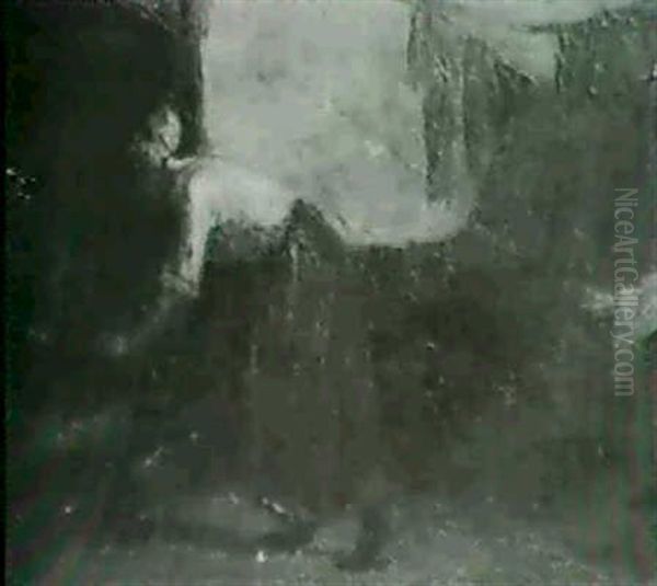 Dutch Girl Cooking Over An Open Hearth Fireplace - view 1