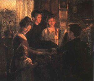 Interior Med Mor Og Born Ved Klaveret, Lampelys by Brita Barnekow