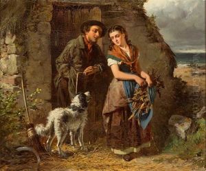 Junges Tandelndes Paar Auf Dem Land Mit Blick Auf Kuste by Edward Charles Barnes