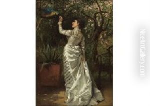 Woman And Parrot by Edward Charles Barnes