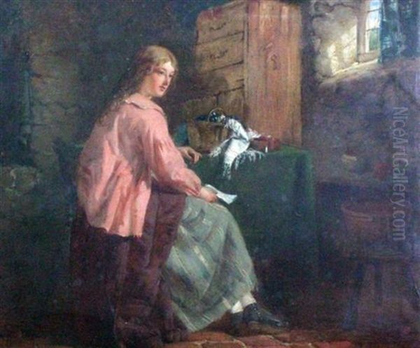 Woman Seated In A Cottage Holding A Letter - view 1