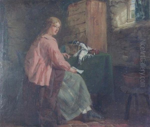Cottage Interior With Woman Reading A Letter - view 1