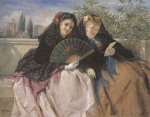 Two Spanish Ladies On A Balcony Reading A Letter