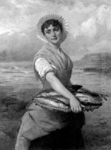 Junge Fischhandlerin Am Strand by Edward Charles Barnes