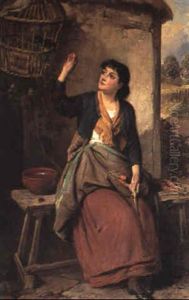 Feeding The Pet Blackbird by Edward Charles Barnes