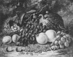 Obststilleben Mit Weintrauben, Pfirsichen, Melone Und Vogelnest by Gertrude Jameson Barnes