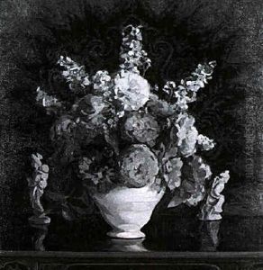 Chrysanthemums And Hyacinths In A Vase With Oriental Figurines by Gertrude Jameson Barnes
