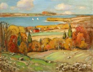 Sailboats Off Panoramic Coastal Landscape by Frank A. Barney
