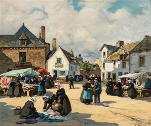 Linen Market In Brittany by Henri Alphonse Barnoin