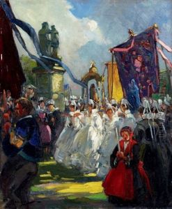 Procession En Bretagne by Henri Alphonse Barnoin