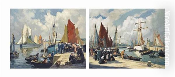 Unloading The Catch, Concarneau; And On The Quay, Concarneau (pair) - view 1