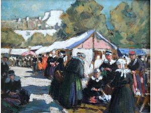 A Breton Market Scene by Henri Alphonse Barnoin