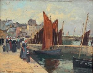 Familles Bretonnes Sur Un Quai by Henri Alphonse Barnoin