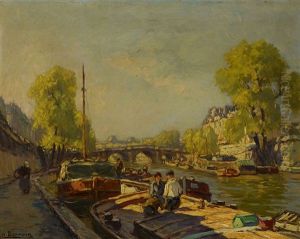 La Seine Au Pont Neuf Paris by Henri Alphonse Barnoin