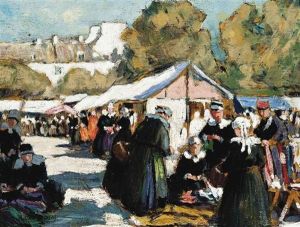 Bretons At A Market by Henri Alphonse Barnoin