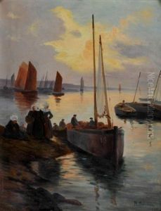 Retour De Peche En Bretagne by Henri Alphonse Barnoin