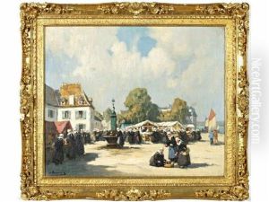 Scene De Marche A Concarneau by Henri Alphonse Barnoin