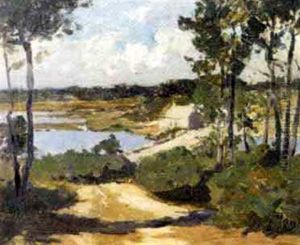 Chaumiere Sur La Riviere En Bretagne by Henri Alphonse Barnoin