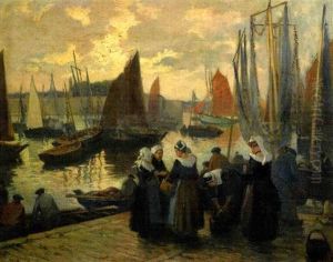 L'arrivee Des Pecheurs by Henri Alphonse Barnoin