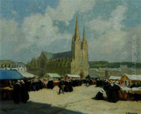 Jour De Marche Aux Etoffes A Quimper, Place St Corentin - view 1