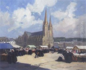 Jour De Marche Aux Etoffes A Quimper, Place St. Corentin