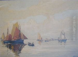 Bateaux De Peche Par Calme Plat by Henri Alphonse Barnoin