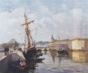 Concarneau - Goelette A Quai by Henri Alphonse Barnoin