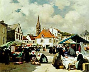 Scene De Marche A Pont-aven by Henri Alphonse Barnoin