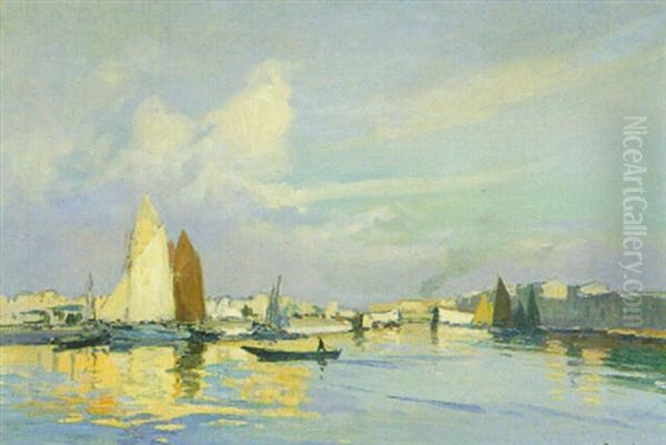 Segelboote Vor Einer Sudlandischen Stadt - view 1