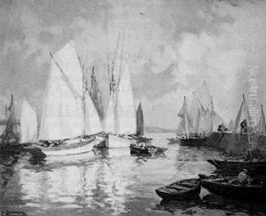Marine - Fin De Soiree A Douarnenez by Henri Alphonse Barnoin