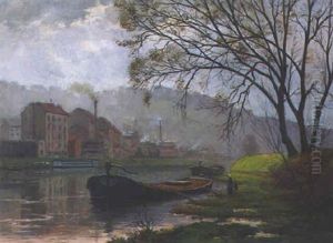 Seine-landschaft Um Paris Mit Angelegter Barke Und Figurenstaffage Seine-landschaft Um Paris Mit Angelegter Barke Und Figurenstaffage