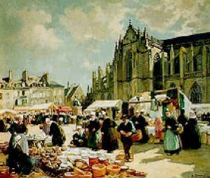 Marche Aux Faiences Sur La Place De La Cathedral A Quimper