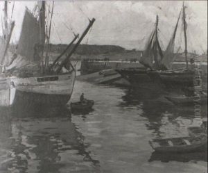 Beached Fishing Smacks by Henri Alphonse Barnoin
