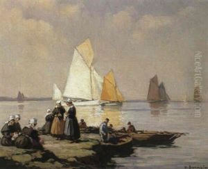 Concarneau, Voiliers En Mer by Henri Alphonse Barnoin