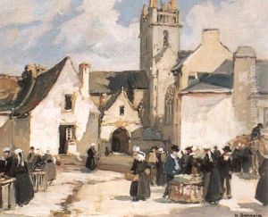 Sur La Place Du Village - Le Marche by Henri Alphonse Barnoin