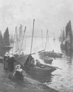 Breton Fisherfolk Beside Their Boat by Henri Alphonse Barnoin