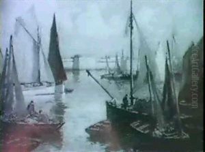 Sailing Vessels In A French Harbour. Sailing Vessels In A French Harbour.