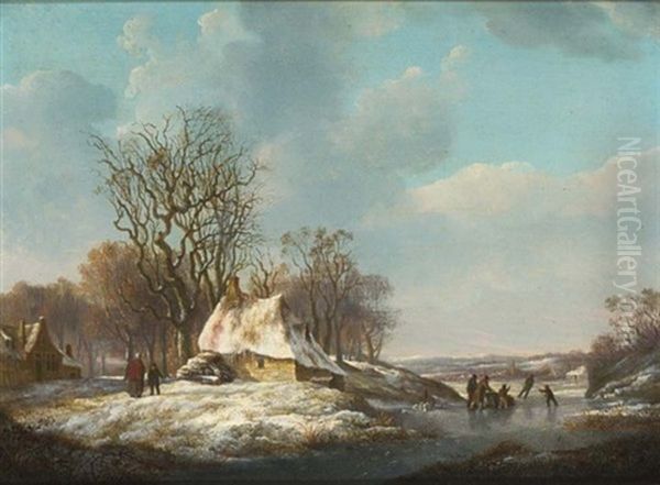 A Winter Landscape With Skaters On The Ice - view 1