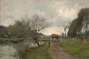 Horse Drawn Carriage By Stream by James Macdonald Barnsley