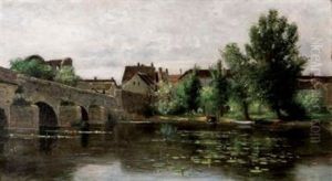 The Old Bridge At Grez/queen Blanche's Chateau Sur Loinge by James Macdonald Barnsley