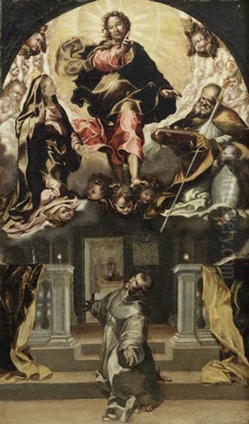 Christ Forgiving Saint Francis Of Assisi, Within A Painted Arch - view 1