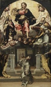Christ Forgiving Saint Francis Of Assisi, Within A Painted Arch by Federico Barocci