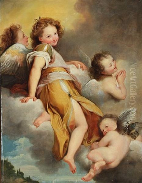 Angel And Cherubs Attending, A Landscape Below - view 1