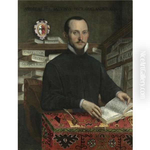 Portrait Of A Scholar In His Library, Holding A Book - view 1