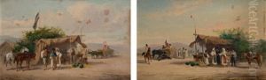 Camps De Cosaques (pair) by Henri Charles Antoine Baron