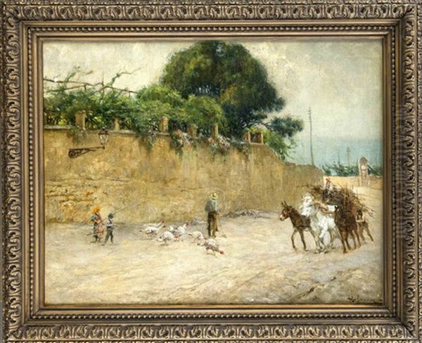 Italienische Strasenszene Mit Ochsenkarren - view 1