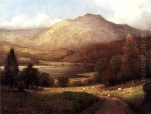 Sheep Along A Path In A River Valley