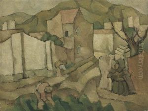Paisaje De Hospitalet Con Labradores (also Known As Paisatge De L'hospitalet Amb Pagesos) by Rafael Barradas