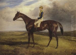 James Goater On "sultan", Winner Of The Newmarket Cambrisgeshire 1855, In A Landscape